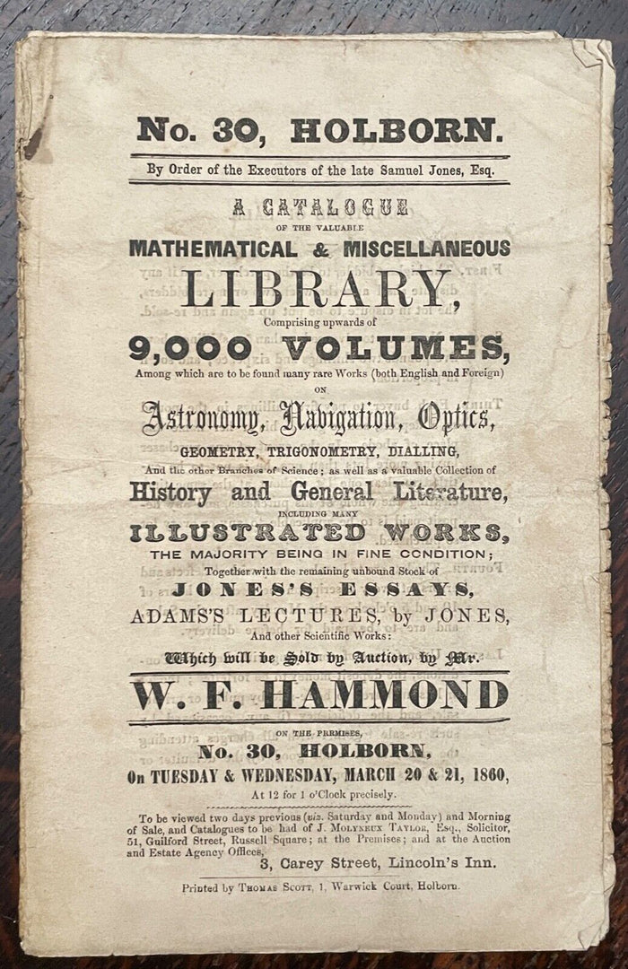 1860 LONDON AUCTION CATALOGUE - W.F. HAMMOND - BOOKS, LIBRARY