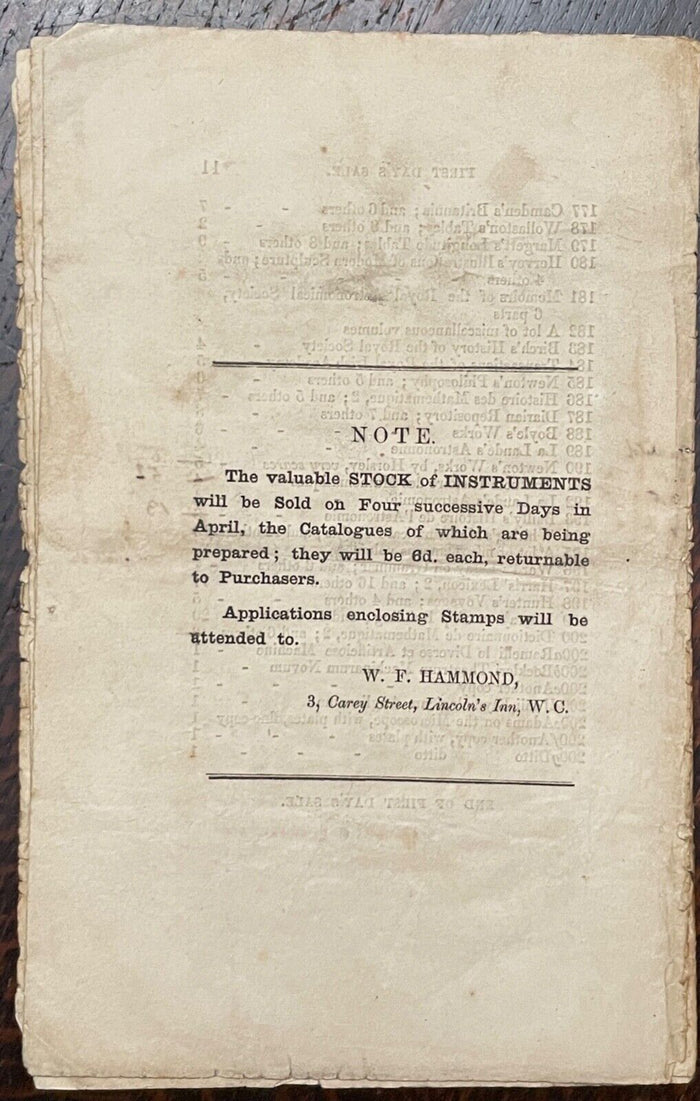 1860 LONDON AUCTION CATALOGUE - W.F. HAMMOND - BOOKS, LIBRARY