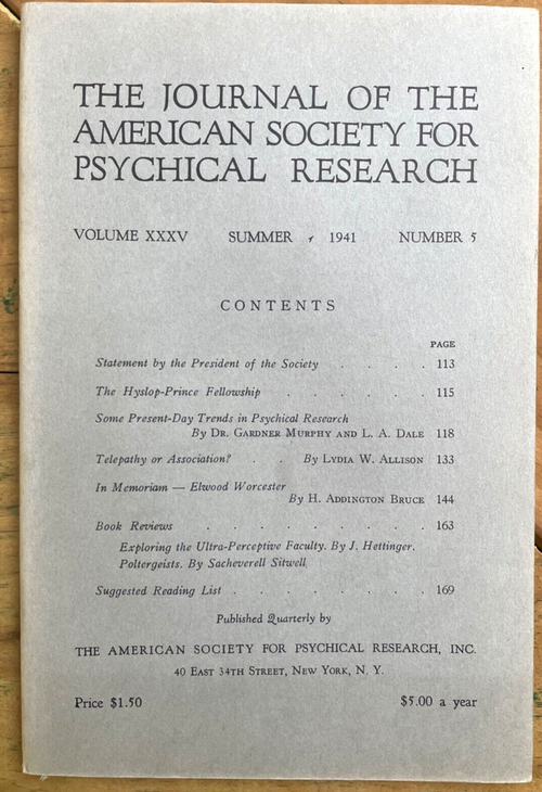 1941 JOURNAL OF AMERICAN SOCIETY FOR PSYCHICAL RESEARCH ASPR - ESP MEDIUMS