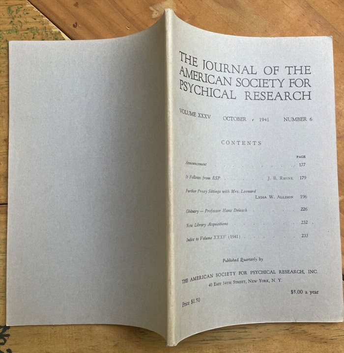 1941 JOURNAL OF AMERICAN SOCIETY FOR PSYCHICAL RESEARCH ASPR - ESP MEDIUMS