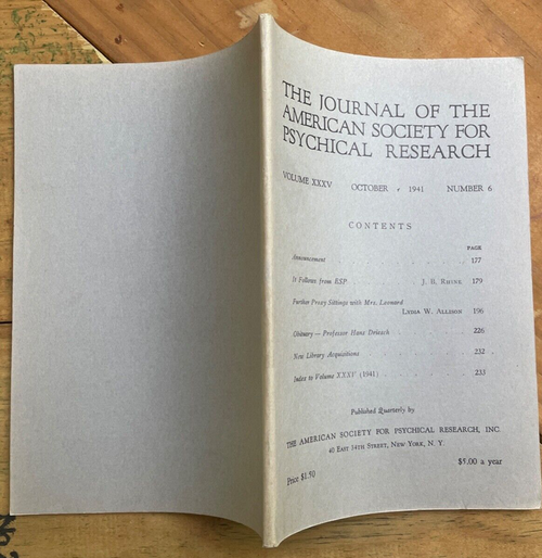 1941 JOURNAL OF AMERICAN SOCIETY FOR PSYCHICAL RESEARCH ASPR - ESP MEDIUMS