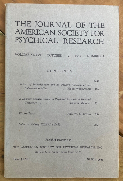 1942 JOURNAL OF AMERICAN SOCIETY FOR PSYCHICAL RESEARCH ASPR - PSYCHIC TESTING