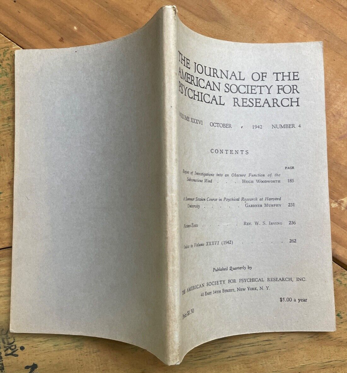 1942 JOURNAL OF AMERICAN SOCIETY FOR PSYCHICAL RESEARCH ASPR - PSYCHIC TESTING
