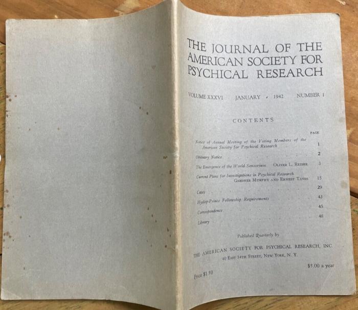 1942 JOURNAL OF AMERICAN SOCIETY FOR PSYCHICAL RESEARCH ASPR - SCIENCE PSYCHISM