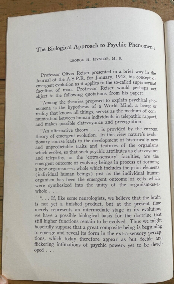 1942 JOURNAL OF AMERICAN SOCIETY FOR PSYCHICAL RESEARCH ASPR - TELEPATHY BIOLOGY