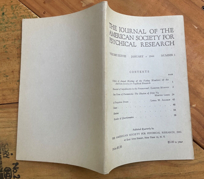 1944 JOURNAL OF AMERICAN SOCIETY FOR PSYCHICAL RESEARCH ASPR PARANORMAL, DEJA VU