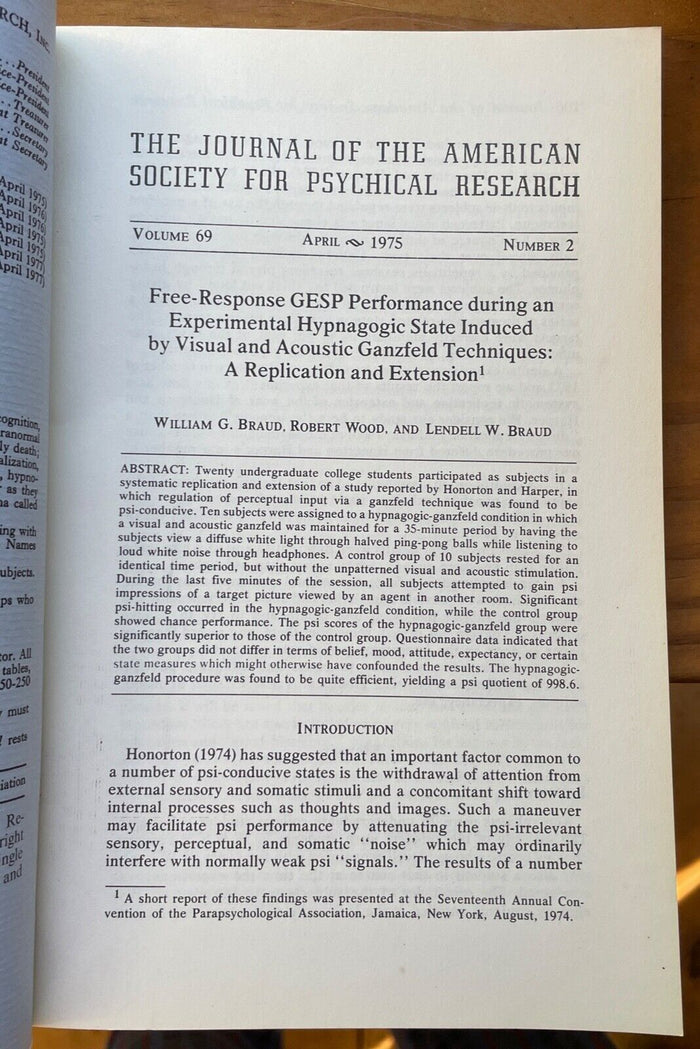 1975 JOURNAL OF AMERICAN SOCIETY FOR PSYCHICAL RESEARCH ASPR - ESP PSYCHIC