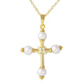 925 Silver 925 Gold Plated Cross with Synthetic Pearl Necklace - BGP01098 | Silver Palace Inc.