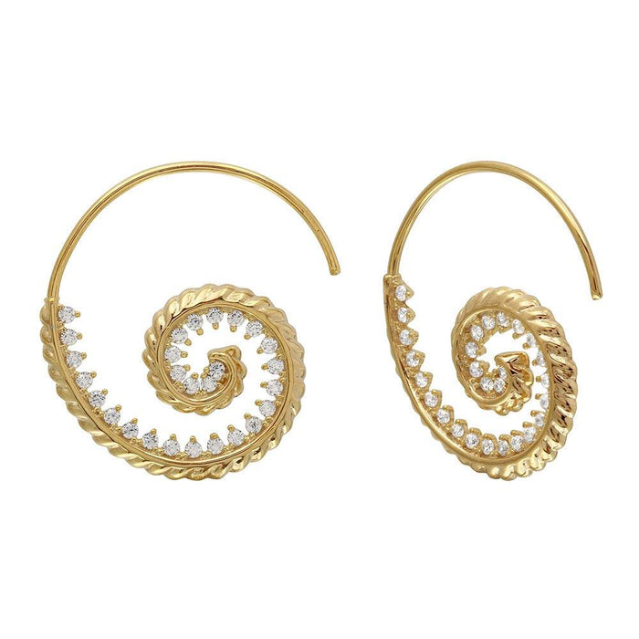 925 Sterling Silver Spiral Design CZ Earrings - GME00108
