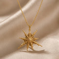 Gold Plated Silver Altair multi-point pendant necklace on champagne satin