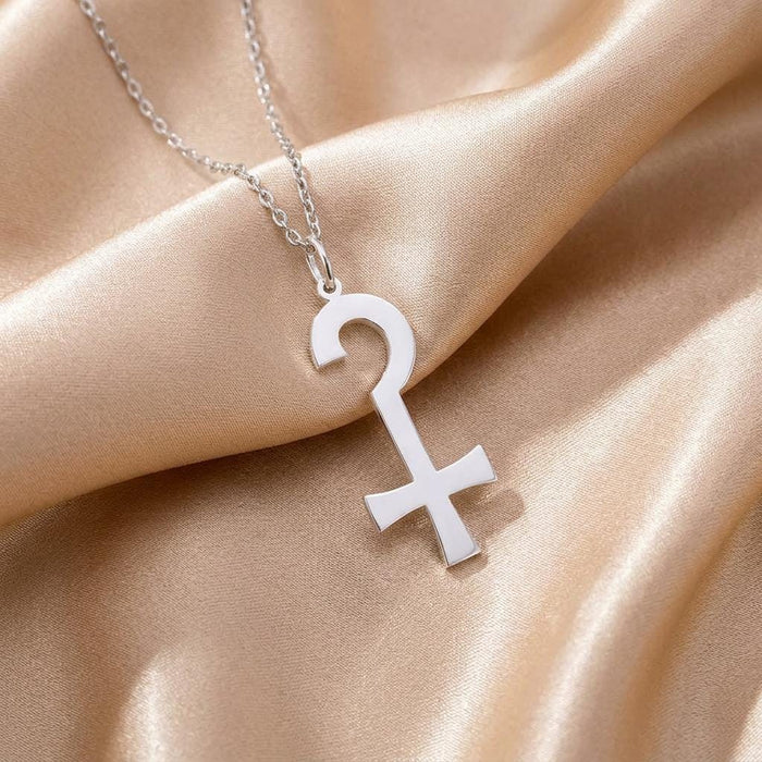 Anubis Necklace pendant with an open upper loop and horizontal crossbar on satin