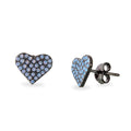 Silver 925 Black Rhodium Plated Heart Earrings with Round Blue CZ - BGE00540 | Silver Palace Inc.