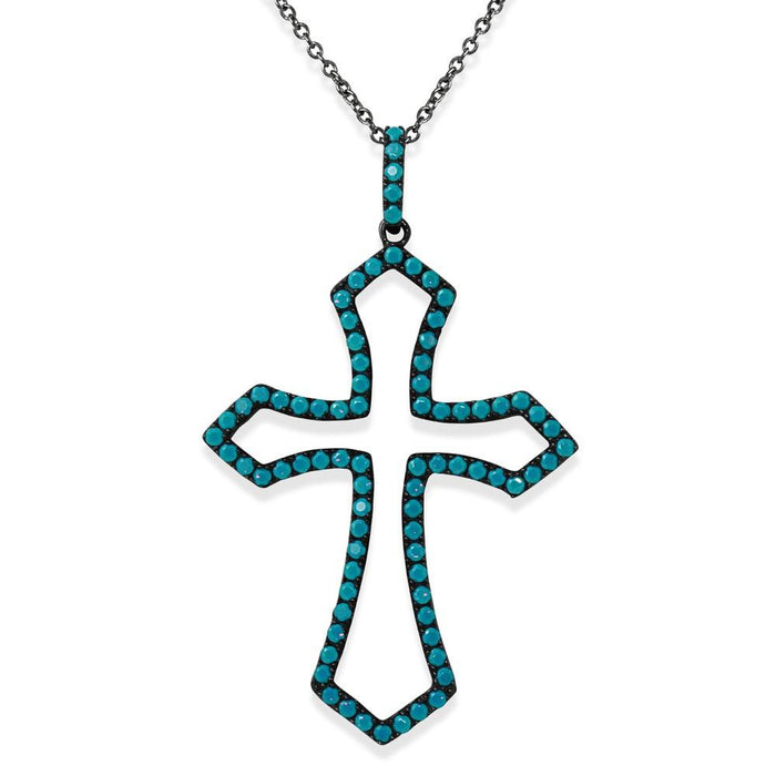 Silver 925 Black Rhodium Plated Open Turquoise Bead Heart Necklace - BGP01129 | Silver Palace Inc.