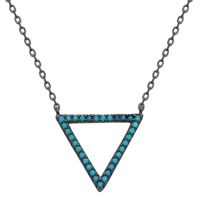 Silver 925 Black Rhodium Turquoise Stone Open Triangle Necklace - STP01545BP | Silver Palace Inc.