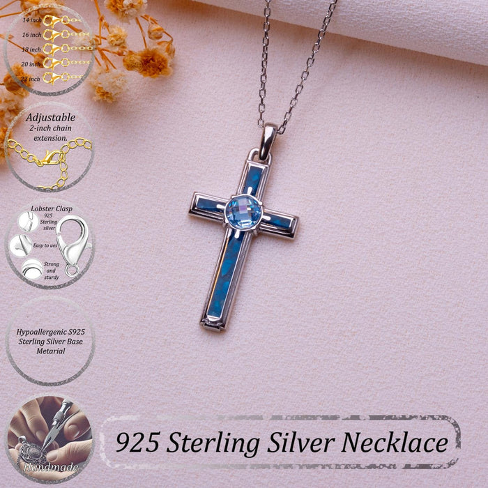 Blue Agate Cross Necklace with length choices and necklace-detail graphic