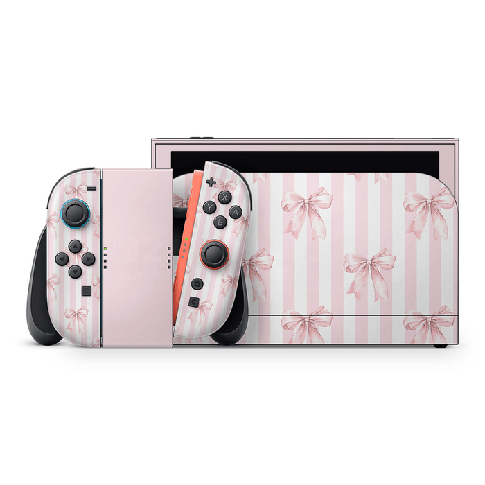 Blush bows Nintendo Switch 2 skin with pink bow pattern on matte vinyl