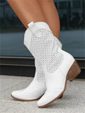 Bottines femme en cuir style santiags à motif ajouré et zip latéral 6