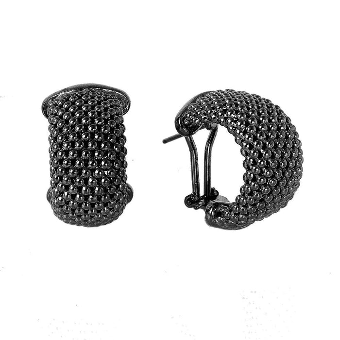 Clearance- 925 Silver Beaded Texture Italian Clip Post Earrings - ITE00058