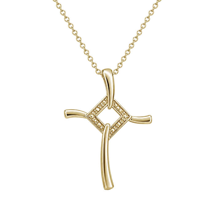 Clearance- 925 Sterling Silver Waved Cross Pendant Necklace - STP00075