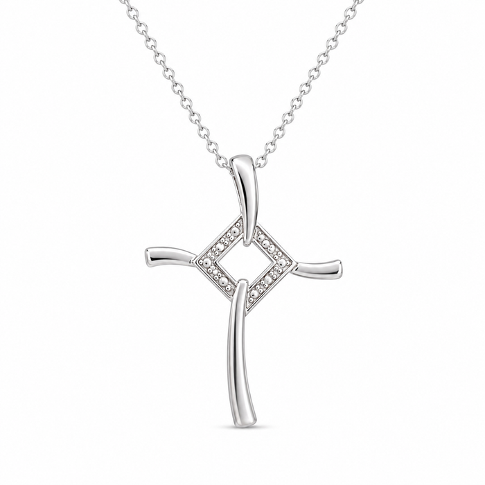 Clearance- 925 Sterling Silver Waved Cross Pendant Necklace - STP00075