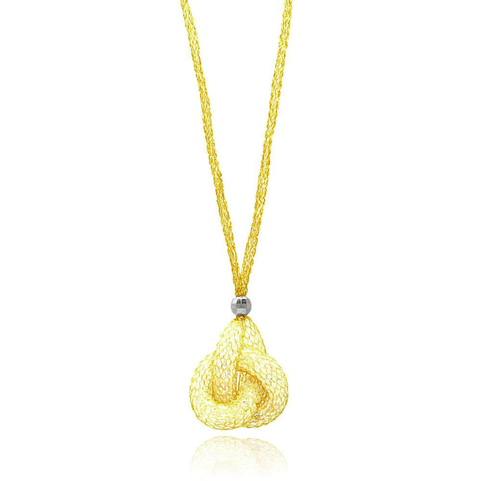 Clearance- Plated 925 Sterling Silver Italian CZ Filled Love Knot Dangle Mesh Necklace  - ITN00075