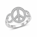 Clearance -Rhodium Plated 925 Silver CZ  Peace Sign Ring - STR00592