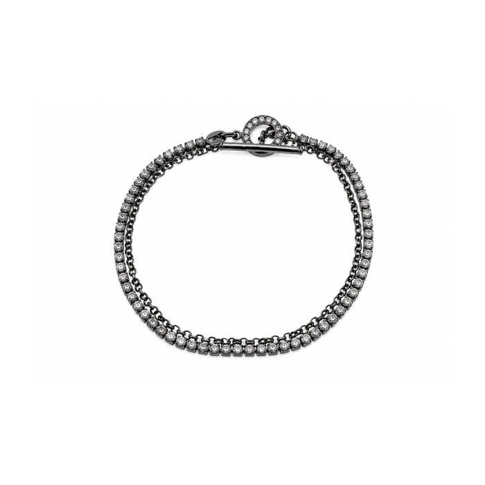 Clearance-925 Sterling Silver CZ & Chain Link Strand Italian Bracelet - ECB00105
