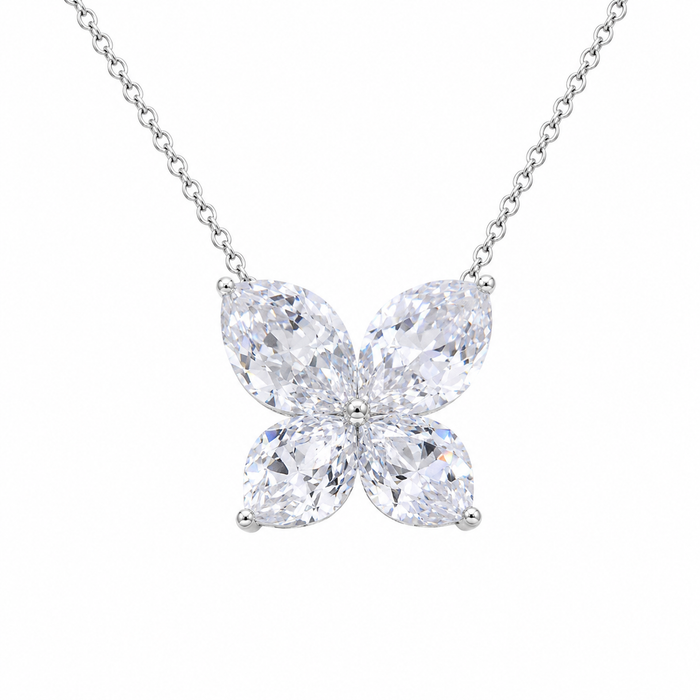 Clearance-Rhodium Plated 925 Silver Chunky CZ Butterfly Pendant Necklace - BGP00054