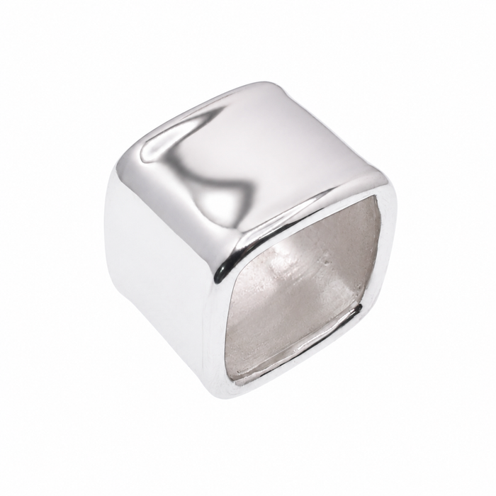Clearance-Rhodium Plated 925 Silver Chunky Square Shaped Ring - STR00391