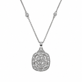 Clearance-Rhodium Plated 925 Silver Square Antique Ornate CZ Pendant Necklace - BGN00047