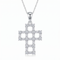 Clearance-Rhodium Plated 925 Sterling Silver CZ Basket Cross Pendant Necklace - STP00464