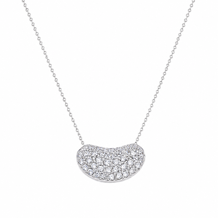 Clearance-Rhodium plated 925 Sterling Silver CZ Encrusted Bean Pendant Necklace - STP00057