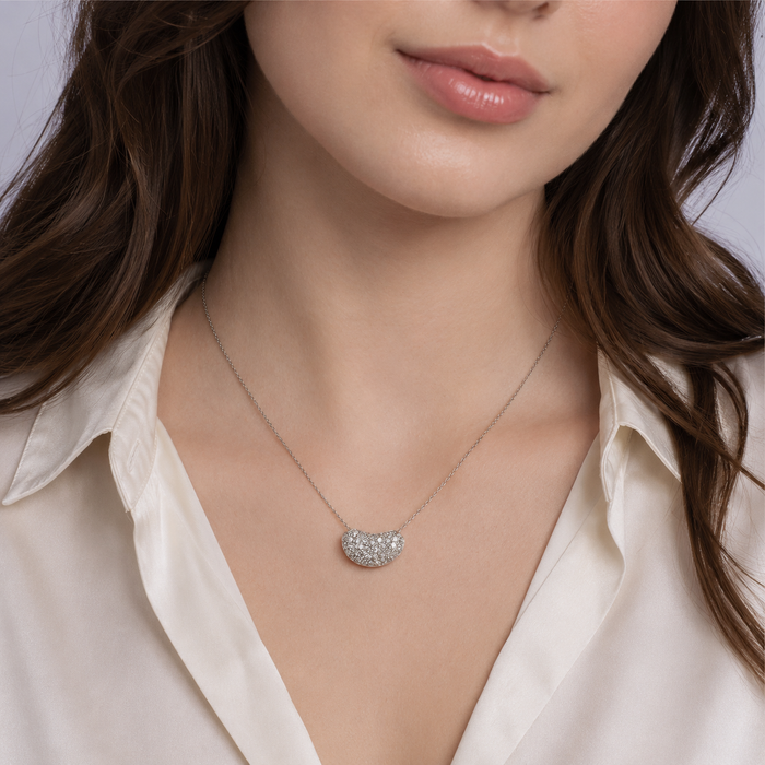 Clearance-Rhodium plated 925 Sterling Silver CZ Encrusted Bean Pendant Necklace - STP00057