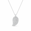 Clearance-Rhodium PLated 925 Sterling Silver CZ Leaf Pendant Necklace - STP00789