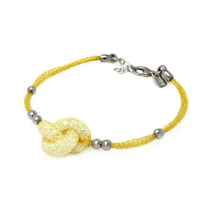 Clearance-Silver 925 Rhodium Plated 3 Bead Sides Knot Center Italian Bracelet - ITB00119