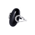 Closeout-Silver 925 Rhodium Plated Black Onyx Clear CZ Oval Ring - BGR00129 | Silver Palace Inc.