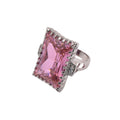 Clearance-Silver 925 Rhodium Plated Large Pink Rectangular CZ Ring - STR00031PNK