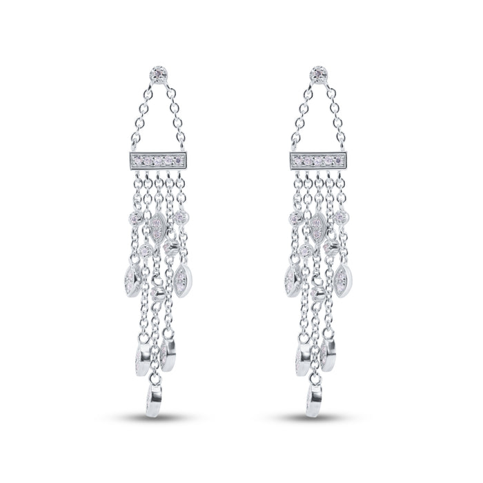 Silver 925 Rhodium Plated Marquis CZ Wire Dangling Chandelier Earrings - STE00438 | Silver Palace Inc.
