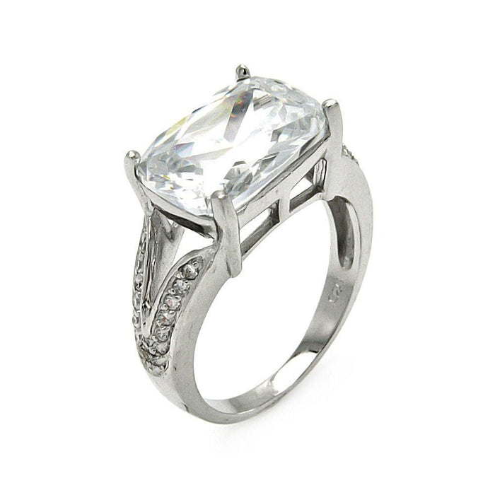 Closeout-Silver 925 Rhodium Plated Rectangular CZ Ring - STR00253 | Silver Palace Inc.