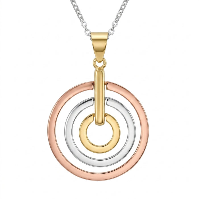 Clearance-Tri Color 925 Sterling Silver Graduating Circular Pendant Necklace - STP00413