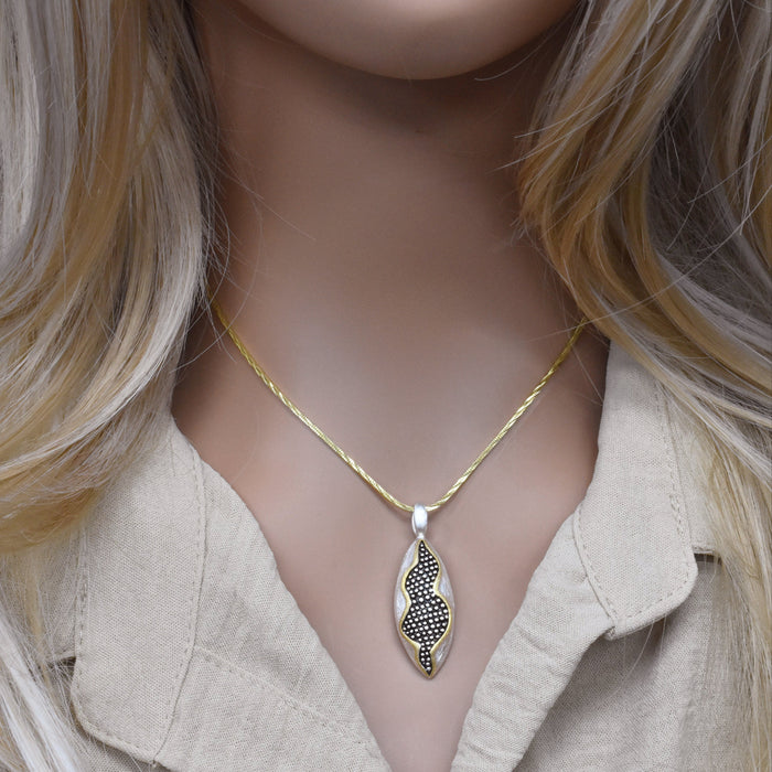 Clearance-Two-Tone 925 Sterling Silver Almond Shaped Pendant - SPP00040