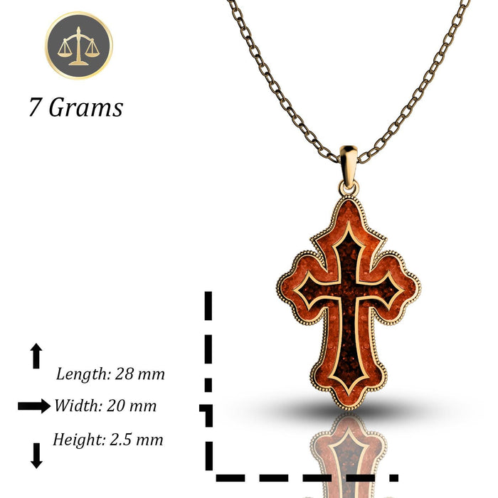 Coral Cross Necklace product detail showing the flared cross silhouette and beaded outer border