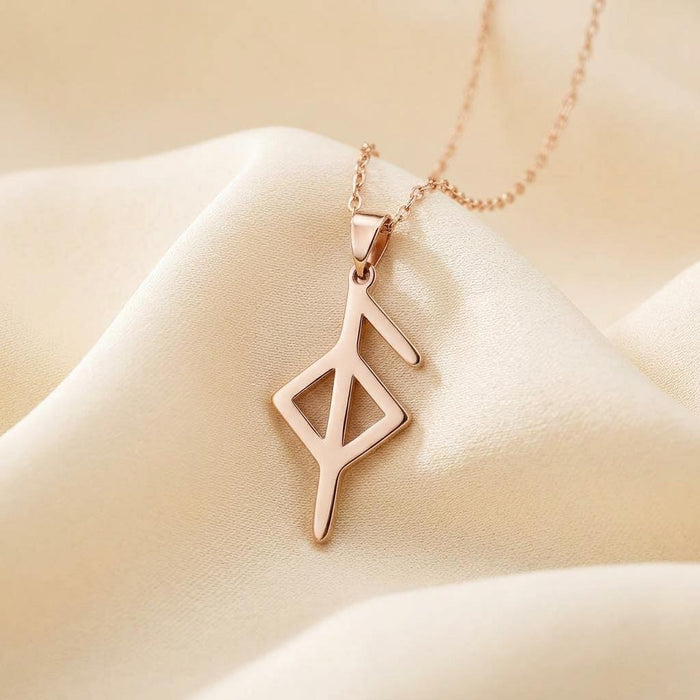 Rose Gold Plated Health Rune Necklace displayed on ivory satin