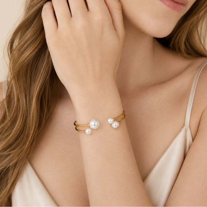 Gold Plated 925 Silver Fresh Water Pearl Cuff Bracelet- GMB00049GP