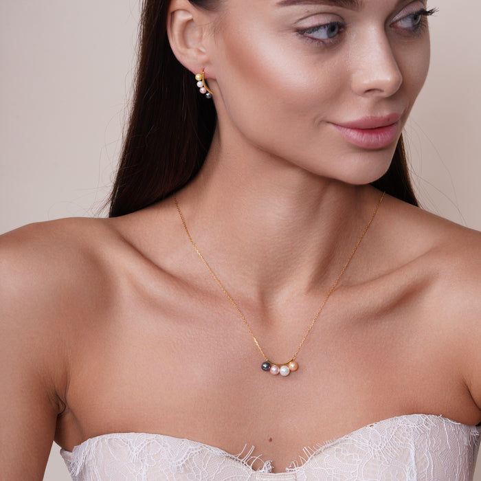 Silver 925 Gold Plated 4 Multi Colored Synthetic Pearl Designed Set - BGS00527 | Silver Palace Inc.
