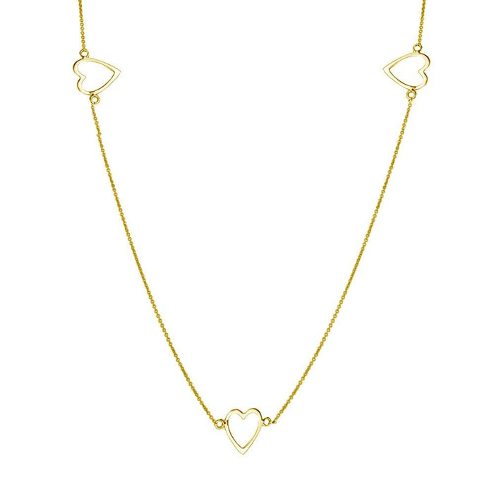 Silver 925 Gold Plated 5 Open Heart Necklace - DIN00018GP | Silver Palace Inc.