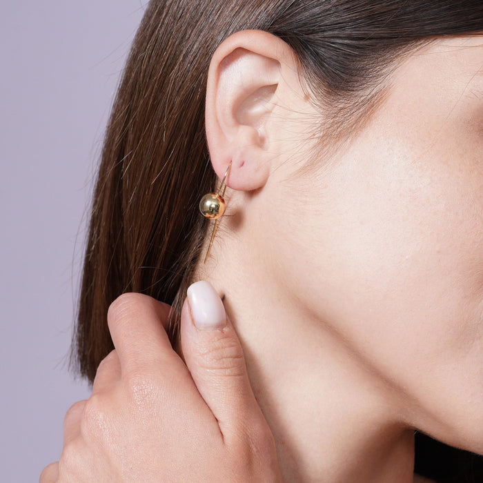 Gold Plated 925 Sterling Silver Bead Earrings with Hanging Post - STE01079GLD