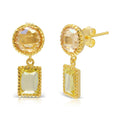 Silver 925 Gold Plated Champagne Round CZ with Dangling Green Cushion CZ - BGE00523 | Silver Palace Inc.