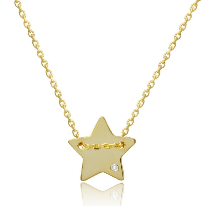 Silver 925 Gold Plated Engravable Star Shaped Necklace with CZ - DIN00079GP | Silver Palace Inc.