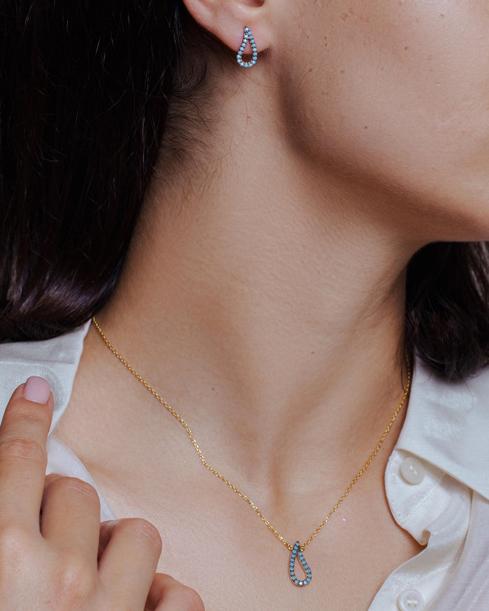 Silver 925 Gold Plated Open Turquoise Teardrop Set - BGS00492 | Silver Palace Inc.